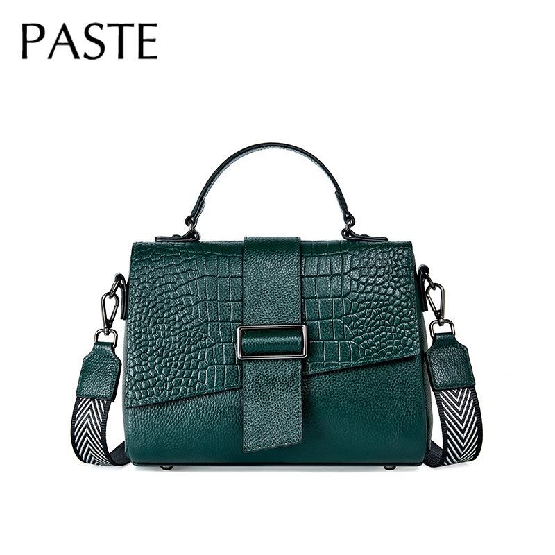 

2021 New Luxury Crocodile Pattern Cowhide Leather Women Shoulder Bag 2 Straps All-match Female Handbag High Quality Tote, Brown