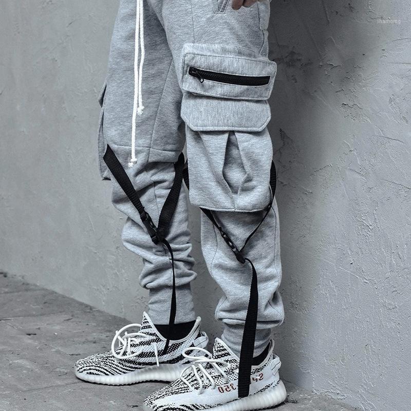 

2020 men's side pocket cargo harem trousers hip hop casual men's tactical Tie feet pants trousers fashion casual street pants1, Khaki