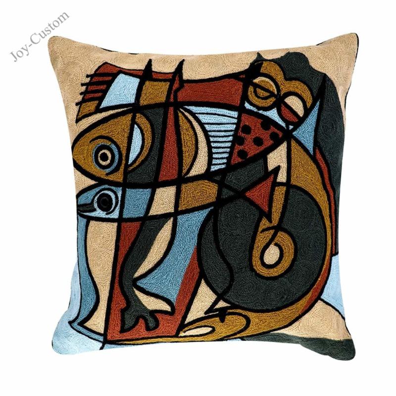 

Abstract Pillowcase Pillow Covers 18x18 Modern Picasso Embroidery African Cushion Covers 18"x18"(45cm X45cm, A05