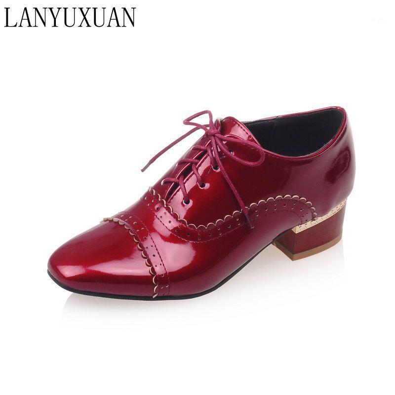 

2020 New Sale Plus size 32-46 Women shoes lace up Square Toe Patent Leather Platform Spring Autumn fashion shoes Brogue b-41, Black