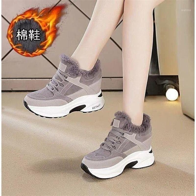 

2020 Women's Winter Sneakers Winter Boots Women Platform Sneakers Plush Casual Shoes Woman High Heels Black Ladies1