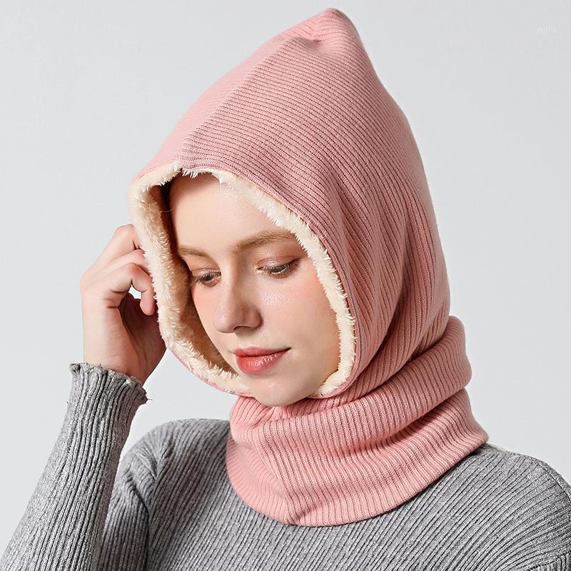 

2020 New Design Winter Cap Neck Scarf Ring Unisex Women Men Warm Knitter Head Scarves Solid Thick Fur Snood1