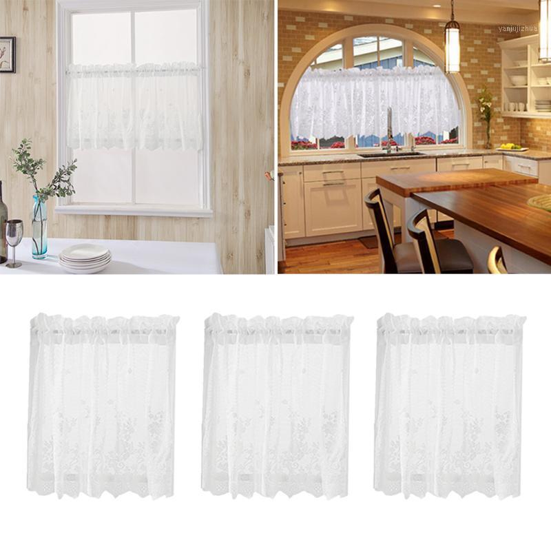 

4Pcs Embroidered Elegant Voile Sheer Partition Privacy Short Small Window Tiers Curtains European Flowers 74x61cm White1, As pic