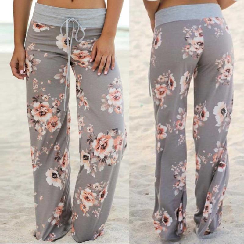

Womens Casual Comfy Stretch Floral Print Drawstring Fitness Leggings Yoga Pants Palazzo Wide Leg Lounge Pants yoga1, Gray