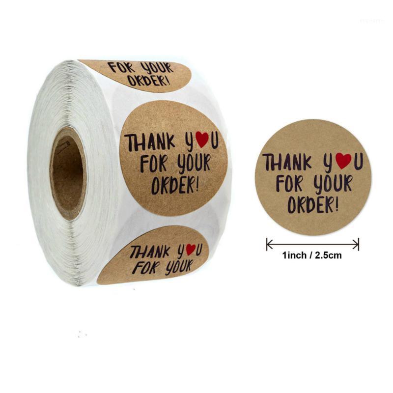 

1" Round Thank You Labels with Heart Bulk Pack Thank You for your order Business Sticker Roll of 500 Kraft Stickers Labels1