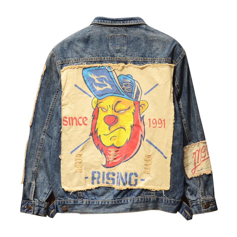 

ABOORUN Japanese Streetwear Harajuku Denim Jacket Men Fashion Patchwork Oversized Hip Hop Blue Jeans Jacket for Male R3188, Styel1
