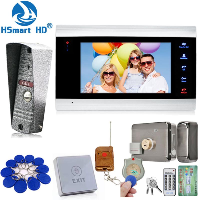 

7 Inch Video Door Phone Home Electric Lock Access Control System Metal Camera Support Motion Detection Record and IR LED
