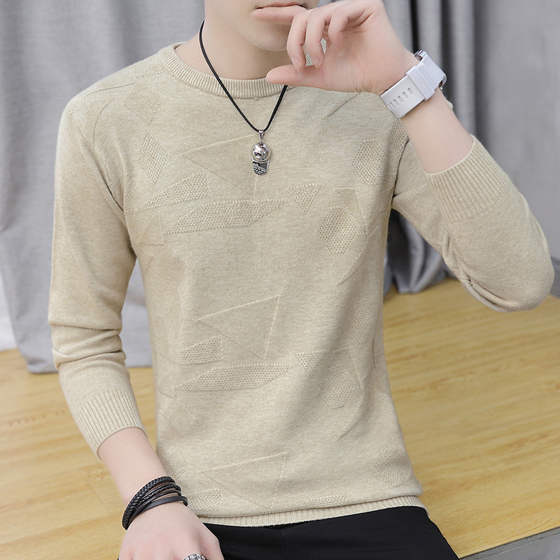 

2021 Autumn Men's Blouse and Winter Long Crew Neck Jacquard Color Block Teen Fashion Korean Style Fine Fitting Clothes Uqm5, Red