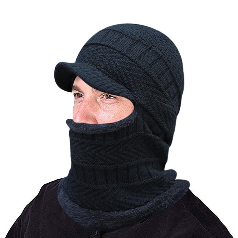 

Cycling Caps & Masks 25# Men Warm Beanie Winter Thicken Hat And Scarf Two-piece Knit Windproof Cap Accessories Garcon Hiver