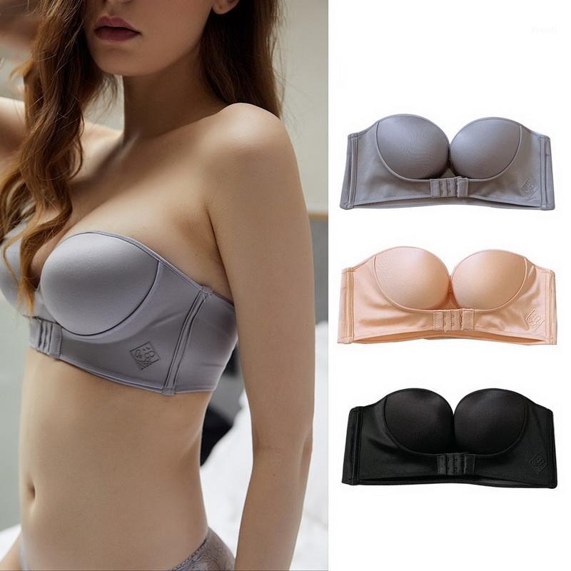 

Vertvie Backless Brassiere Solid Invisible Push Up Bra Women Sexy Strapless Bra Seamless Bralette Underwear For Wedding Dress1, Gray