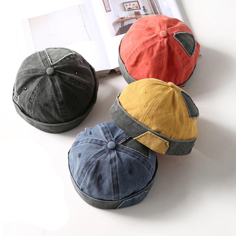 

Vintage Hip Hop Men Hat Washed Cotton Retro Skullcap Adjustable Brimless Hat Landlord Breathable Beanie Sailor Cap New