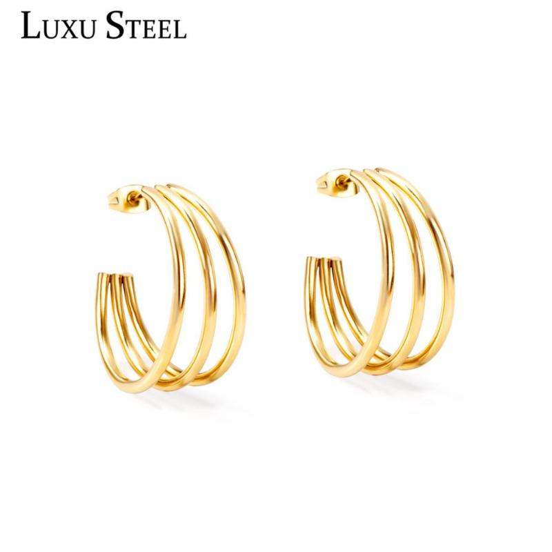 

Hoop & Huggie LUXUSTEEL Inoxidable Multilayer Tube Earrings 2021 Gold Silver Color High Quality Earring Fashion Jewelry Wedding