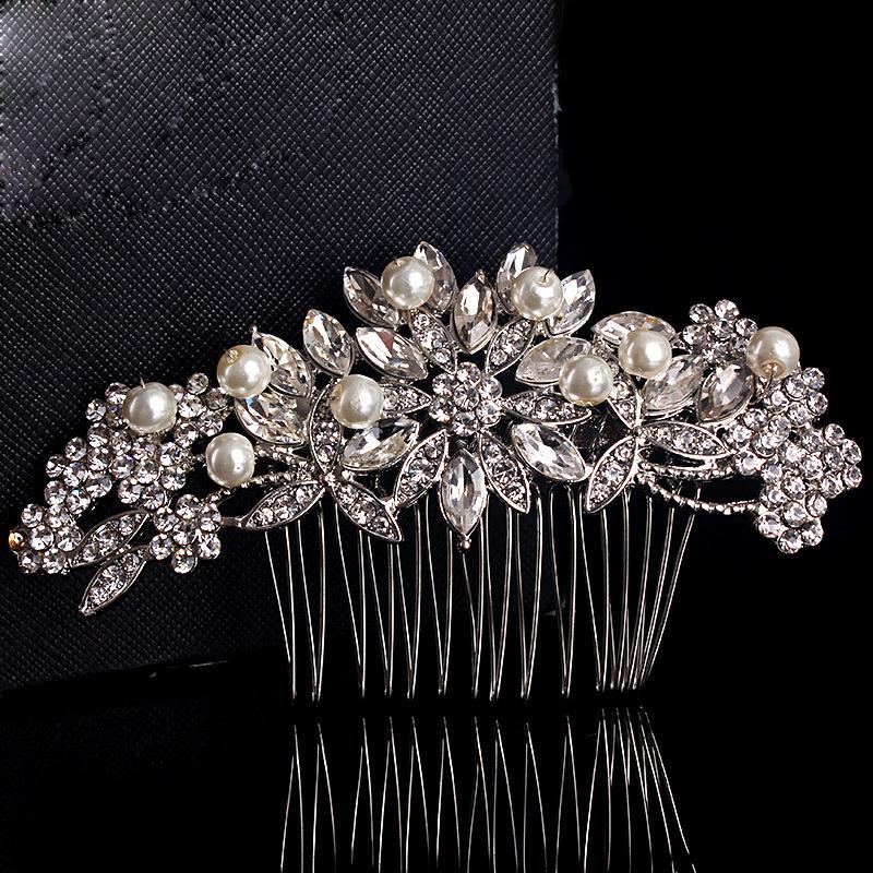 

SLBRIDAL Hot Selling Rhinestones Crystals Pearls Flower Leaf Wedding Hair Comb Bridal Hair Accessories Bridesmaids Women