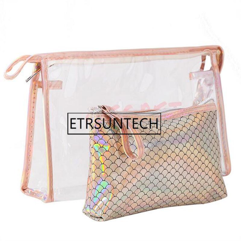 

30sets Women PVC Scale Cosmetic Bag Laser Dazzling Washing Toiletry Kits Makeup Bag Female Travel Organizer Storage