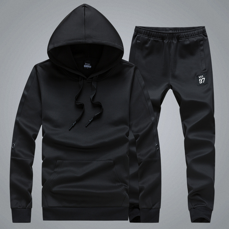 

2021 New Casual Men's Sets Spring Autumn Tracksuit Male Sweatshirt Long Sleeve Pants Sportswear Suits Men Set Solid Outwear Urup, 8815black