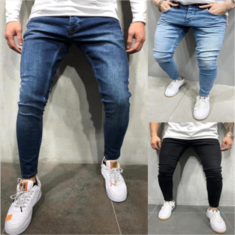 

Man Elasticity Skinny Jeans Fashion Trend Placket Button Zipper Denim Trousers Designer Male Autumn New All-match Casual Slim Pencil Pants, Black