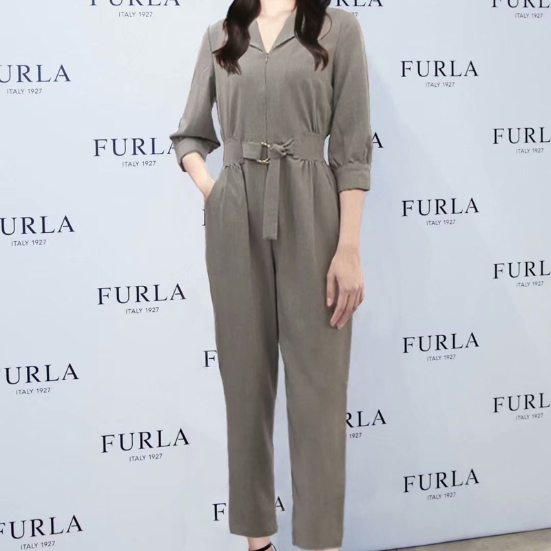 

2021 New Autumn Sexy Sleeves with Low v Fine Fitting Elegant Temperament Nine Female Overalls of Two High Quality Pieces Jum6, Gray