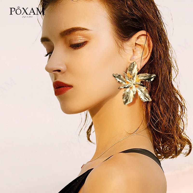 

POXAM Fashion Vintage Large Geometry Golden Earrings 2019 For Women Accessories Statement Metal Flowers Ear Stud Earring Jewelry1