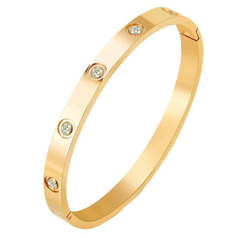 

Ad. Jewelry 18 k Gold Plated Bangle Bracelet Cz Stone Hinged Stainless Steel with Crystal for Women Size 6.7