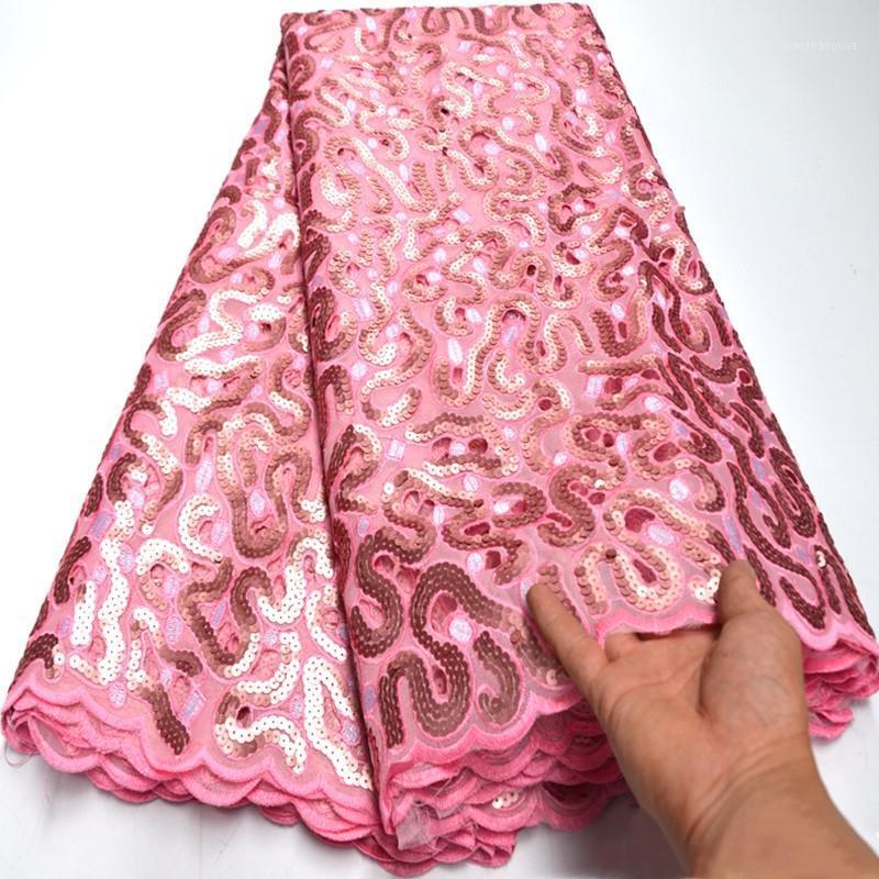 

FolaSade Most popular African double organza lace fabric in pink color sequins embroidery for party dress 5 yards ki2341
