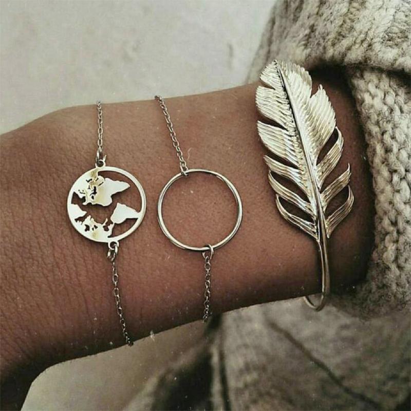 

3 Pcs/set Retro Bracelets Hollow Leaves flowers Hollow simple Adjustable chain Bracelet Women Party Wedding Accessories