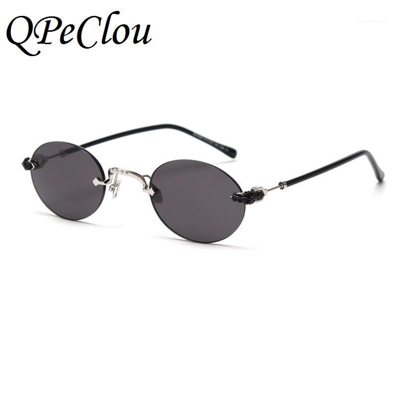 

QPeClou 2020 New Vintage Metal Rimless Sunglasses Women Brand Designer Fashion Oval Sun Glasses Men Frameless Punk Shades1