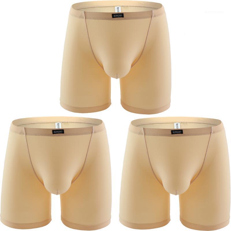 

iKingsky Men' Long Leg Boxer Seamless Front Breathable Trunks Silky No Ride Up Underwear Stretch Men Underpanties1, Nude