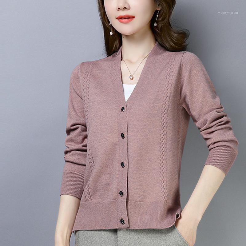 

2020 Spring new Knitted Cotton Sweater Casual Loose Long sleeve V-Neck Sweater Solid color short Cardigans women 6 color1, Black