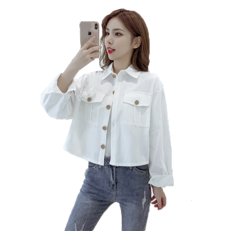 

2021 New Thin Coat Jacket Spring Female Shirt White Sleeve Single Breasted Short Outerwear Top 4JP1, Green