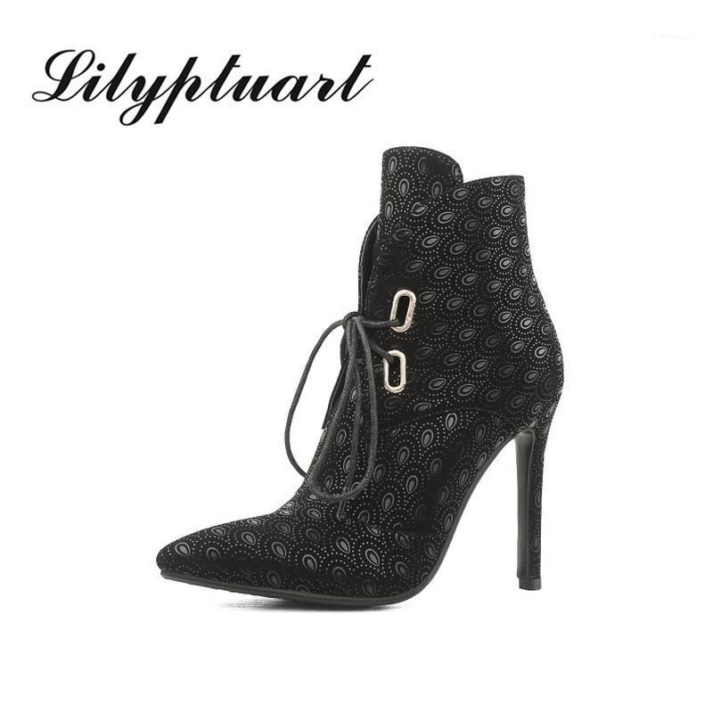 

2020 European and American style frosted print women's boots super high stiletto pointed toe fashion boots warm winter1, Wine red