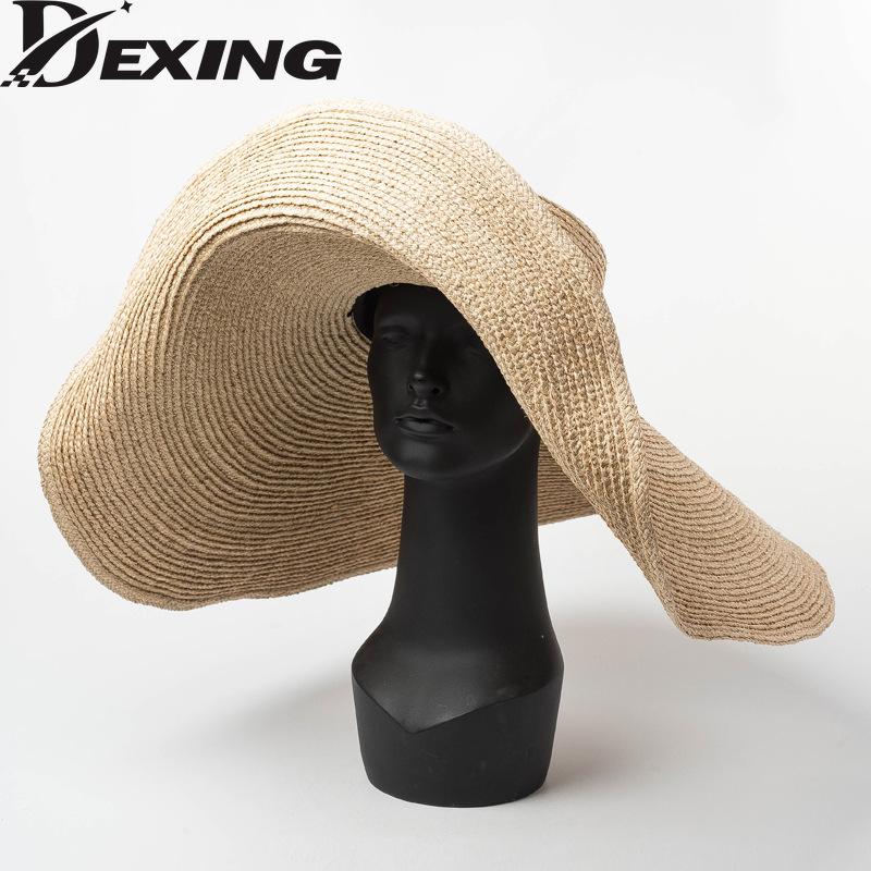 

Women Fashion Super Large Brim 26cm Raffia Beach Hats Sun Protection Straw Hat Lady Girl Outdoor Oversized Collapsible Beach Hat, Like picture
