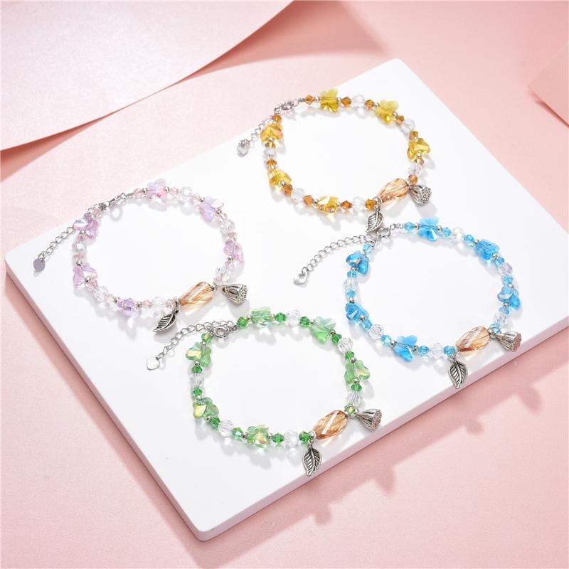 

Trendy Charms Bracelet & Bangle with Love Flower Beads Bracelets for Women Girls Wedding Crystal Gift Jewelry 4 Colors 19cm B395