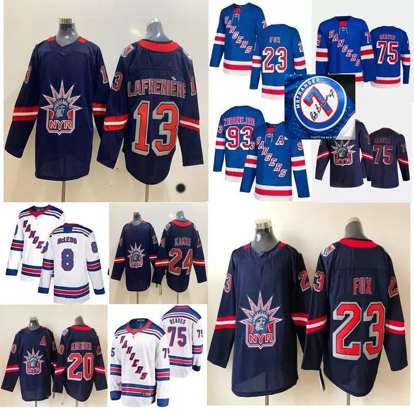 

23 Adam Fox New York Rangers 2021 Mr. Ranger 7 Patch Jersey Chris Kreider Artemi Panarin Igor Shesterkin Alexis Lafreniere Kaapo Kakko Mika, Black;red