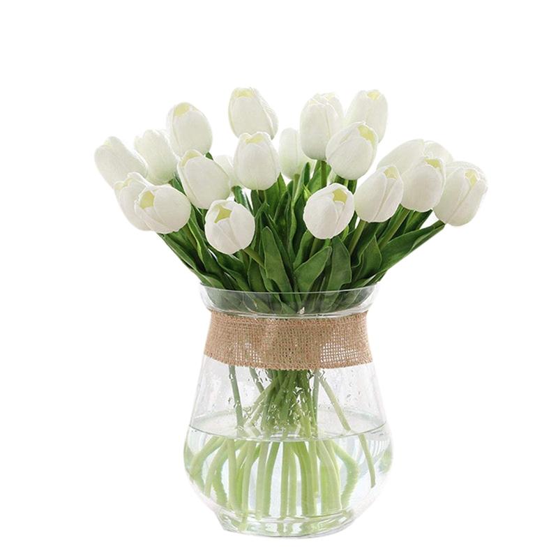 

15 Pcs Artificial Flowers Tulips Real Touch-Fake Flowers Arrangement Bouquet for Home Office Wedding Party Decoration, White