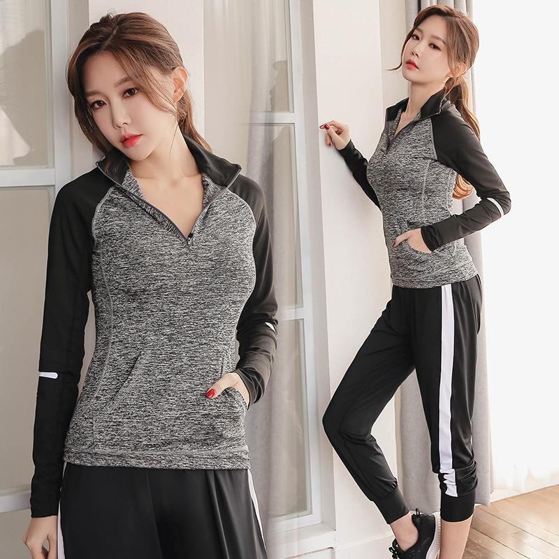 

Women's New Style Autumn and Winter Fashion Dry Breathable Zipper Hoodie Gym Clothes Running Sports Casual Two Case Case, Black coat printed black trousers
