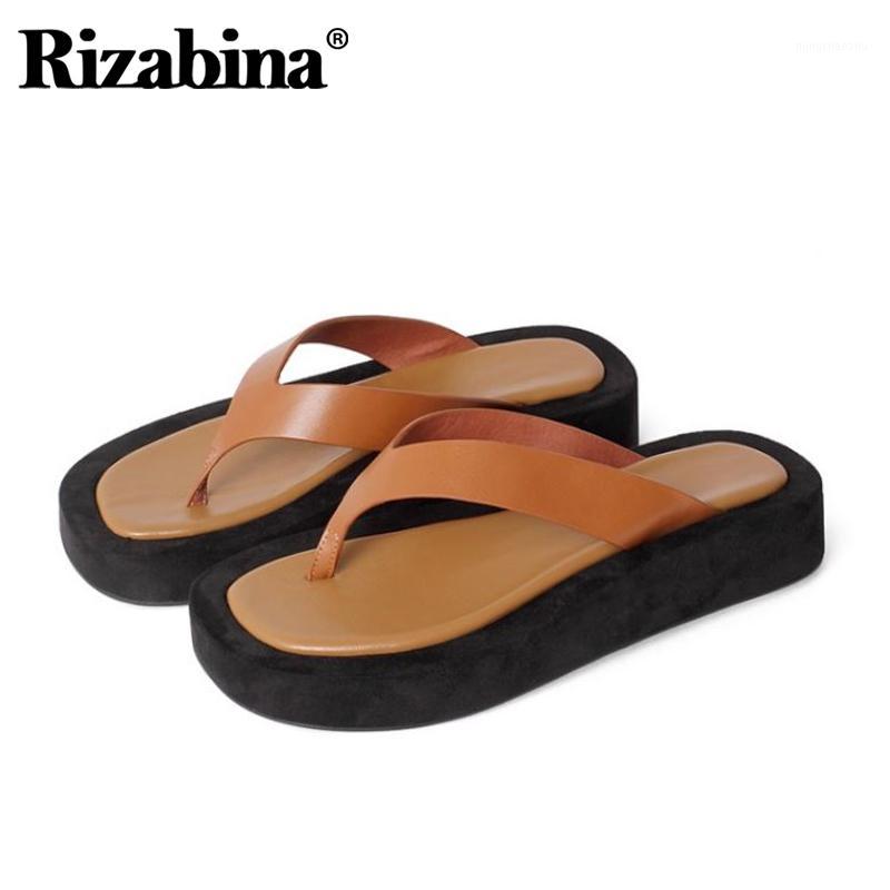 

Rizabina Women Fashion Summer Shoes Real Leather Flip Flop Woman Sandals Fashion Casual Shoes Daily Vacation Footwear Size 34-391, White