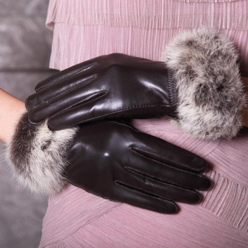 

2020 women's genuine leather gloves fur Women gloves fashion cotton sheepskin
