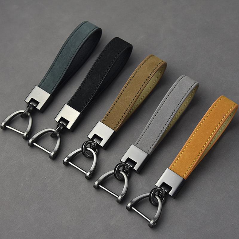 

Keychains High Quality Genuine Leather Rope Keychain Mens Horseshoe Buckle Rings Couple Auto Jewelry Detachable Metal Luxury Business Gift, Silver