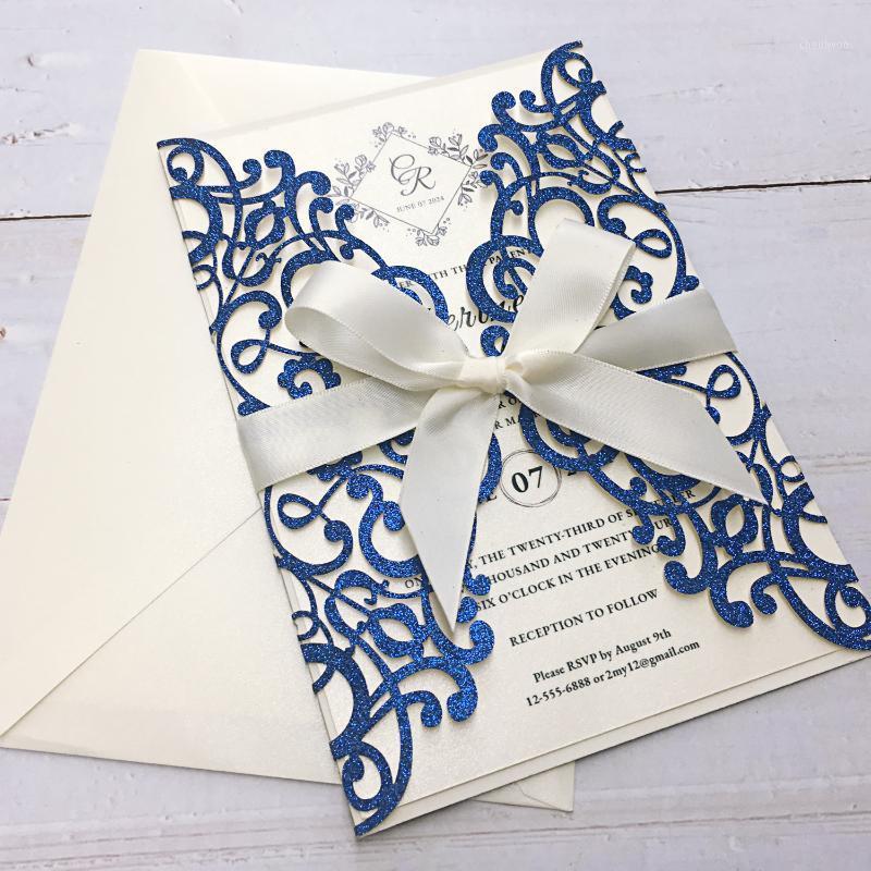 

Picky Bride Royal Glitter Blue Wedding Invitations Laser Cut Invitation Printable Invitation Cards - set of 50 pcs1