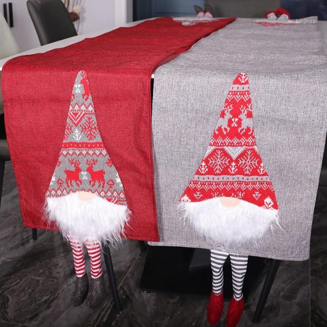 

Christmas linen table flag flat corner face free old man cartoon print table cover cloth Christmas table decoration1