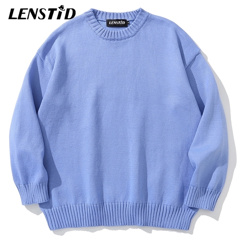 

LENSTID 11 Colors Solid Knitted Jumper Sweaters Streetwear Harajuku Autumn Oversize Pullovers Fashion Casual Men Clothing 201201, Blue