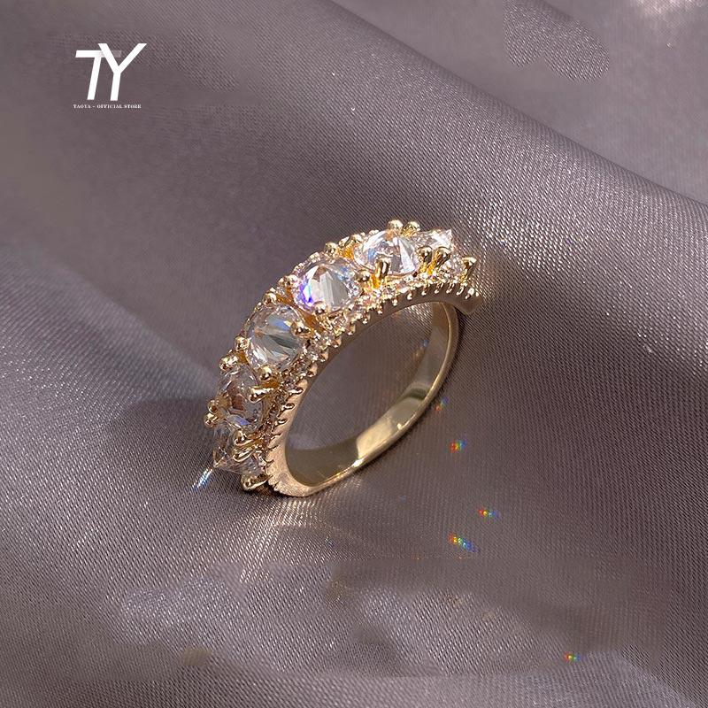 

Cluster Rings Luxury Glittering Zircon Crystal Gold Opening For Woman 2021 Gothic Korean Jewelry Wedding Party Girl's Sexy Ring, Golden;silver
