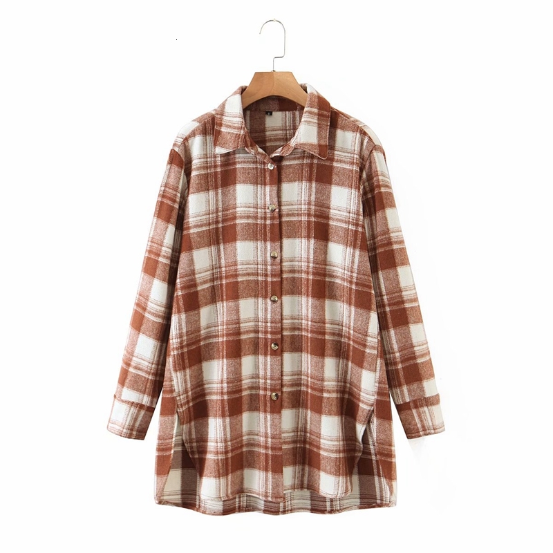 

2021 New Streetwear Xadrez Solto Das Senhoras Da Forma Do Vintage Longo Grossa Causal Feminino Turn Down Collar Camisa De Qz2k, Brown