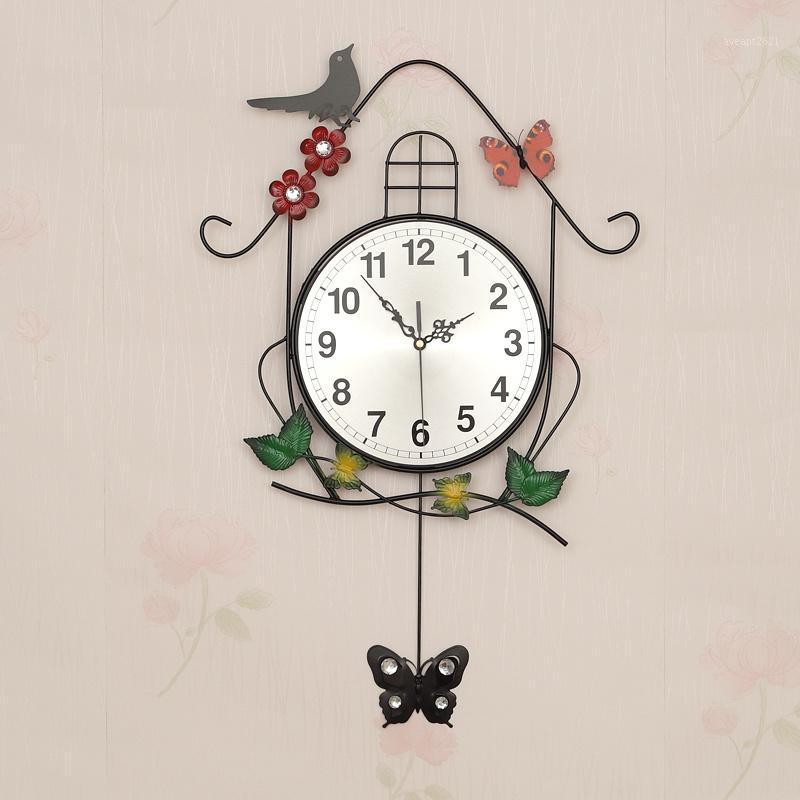

Drawing Magpies Creative Personality Wall Clock Sitting Room Swing the Bird Fashionable Mute Quartz Clocks1