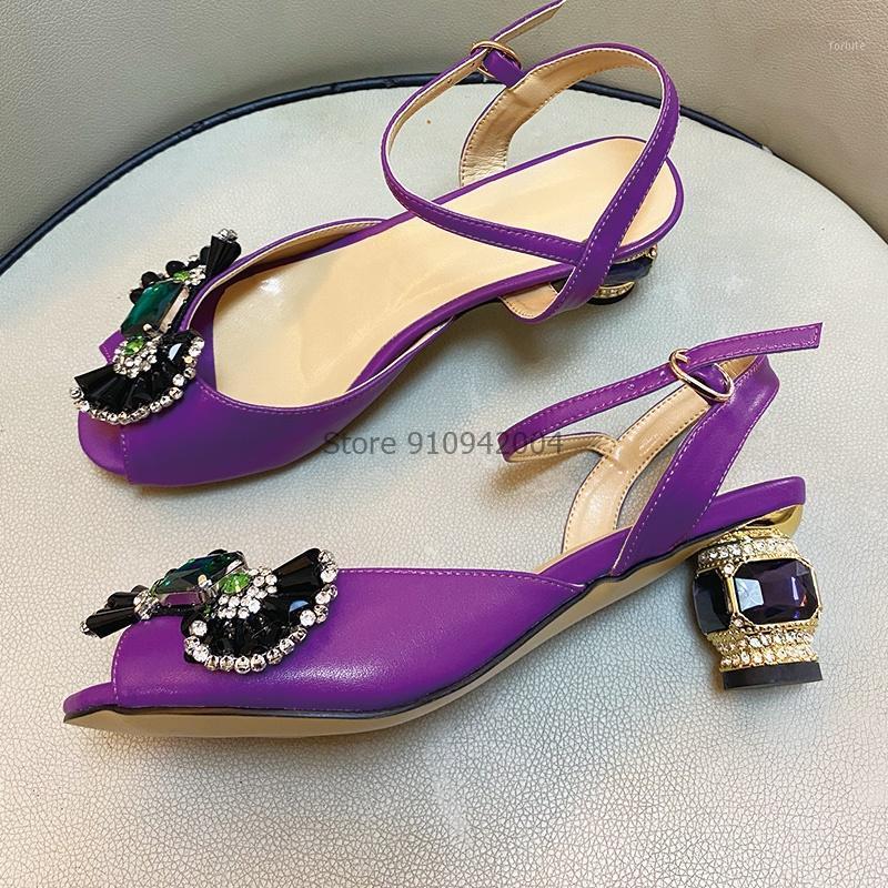 

Emerald Diamond Butterfly-knot Sandals Women Luxury Purple Patent Leather Jeweled Rhinestone High Heel Shoes Woman Pumps1, 8cm