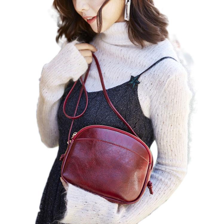 

Leather Bag Female Messenger Bags Crossbody Shell Shape Work Shopping Soft Lining with Zipper