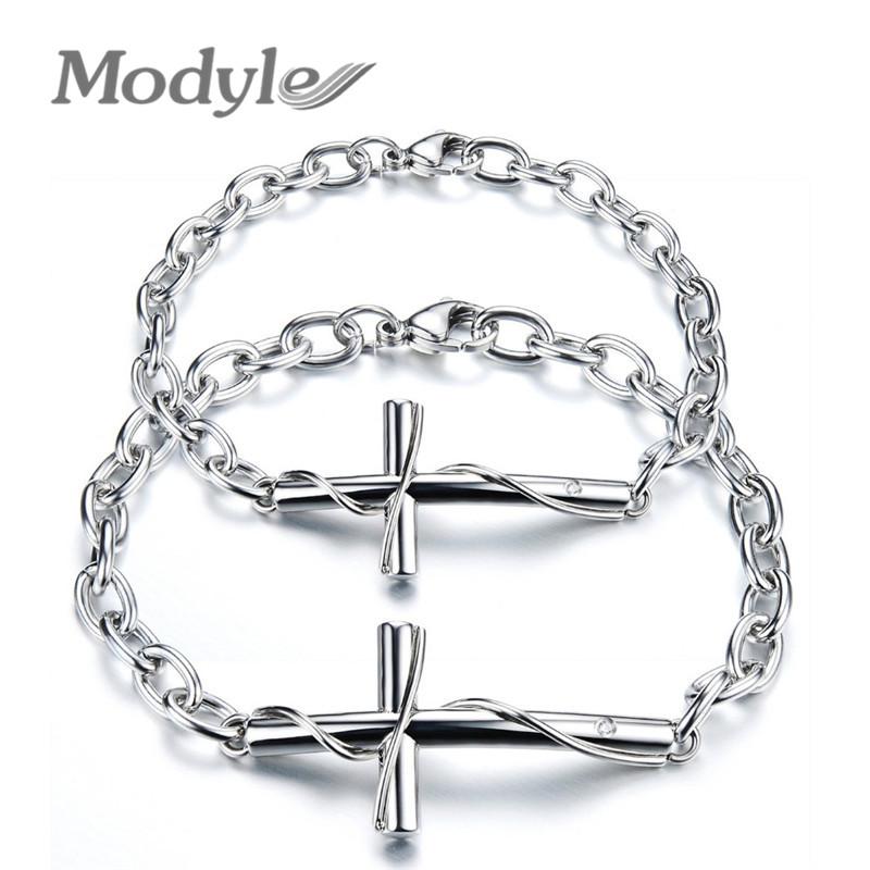 

Modyle Fashion Lover Cross Bracelets & Bangles Classical Stainless Steel Women Men Link Chain Jewelry