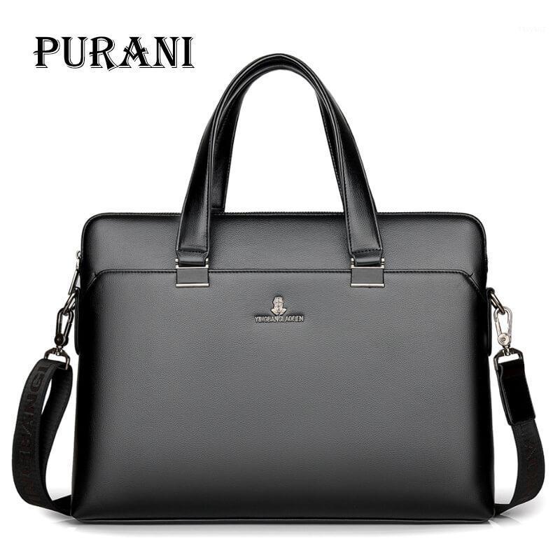 

PURANI Genuine Leather Men Tote Bag Fashion Men's Business Laptop Bags Real Leather Messenger Bag for Men Briefcase1, Black