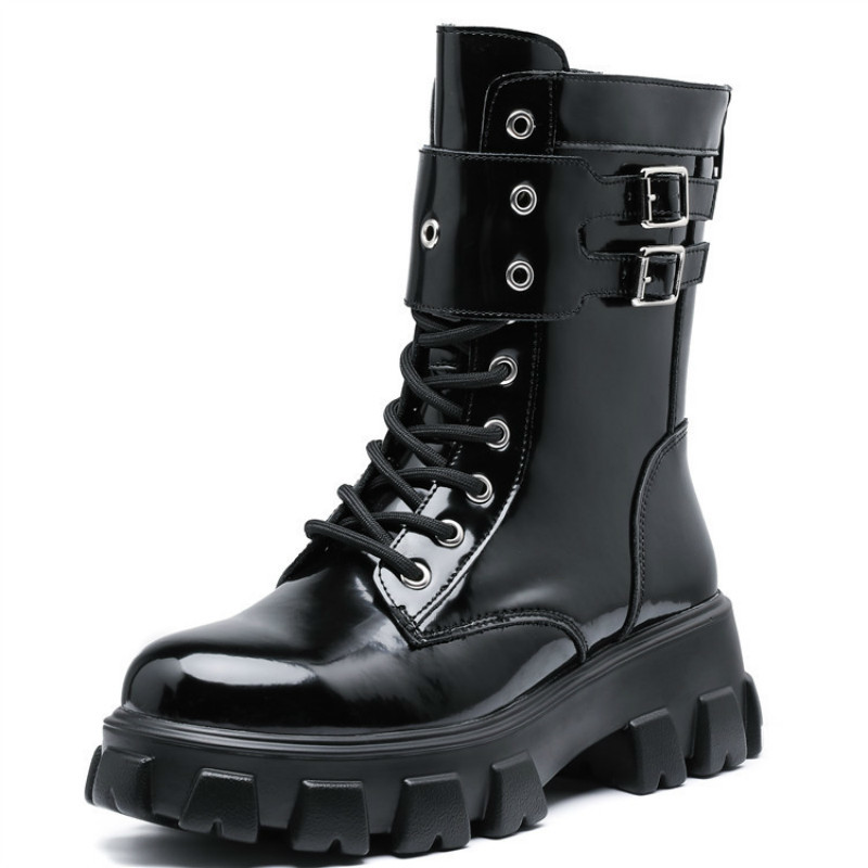 

2020 Women's with Thick Single-leather Leather Only Tide Mid-tube Short-size Boots 41-43 Dbib, Black single