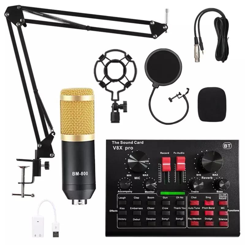 

BM 800 Microphone with V8 Pro Sound Card BM800 Microphone Professional Condenser for PC Podcast Gaming TikTok DJ
